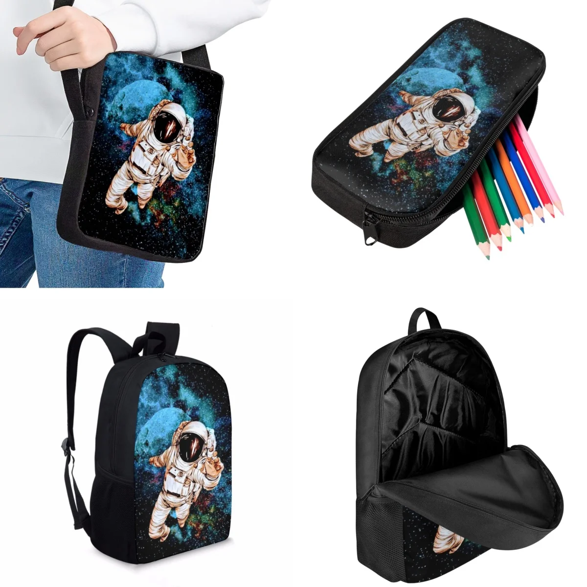 Jackherelook – sac à dos à motif d\'astronaute étoilé pour enfants, sac à dos de dessin animé pour livres, ensemble de sacs d\'école pour loisirs et