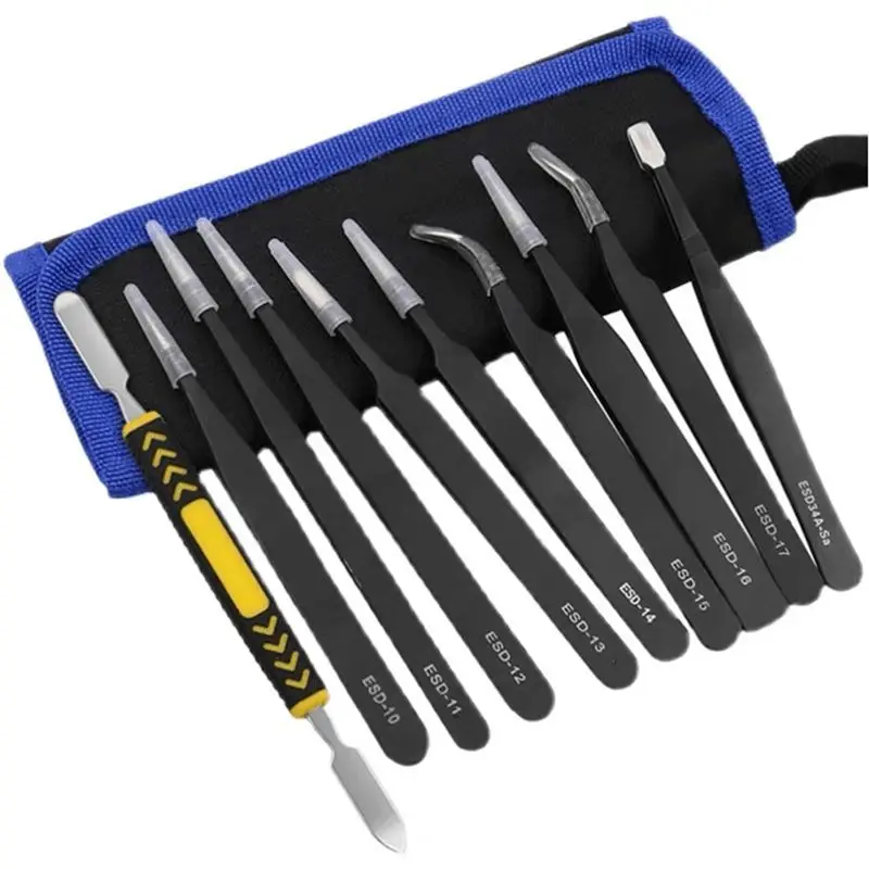 A84E-Anti-Static Precision Tweezers Precision ESD Tweezers Set For Electronics, Jewelry Repair