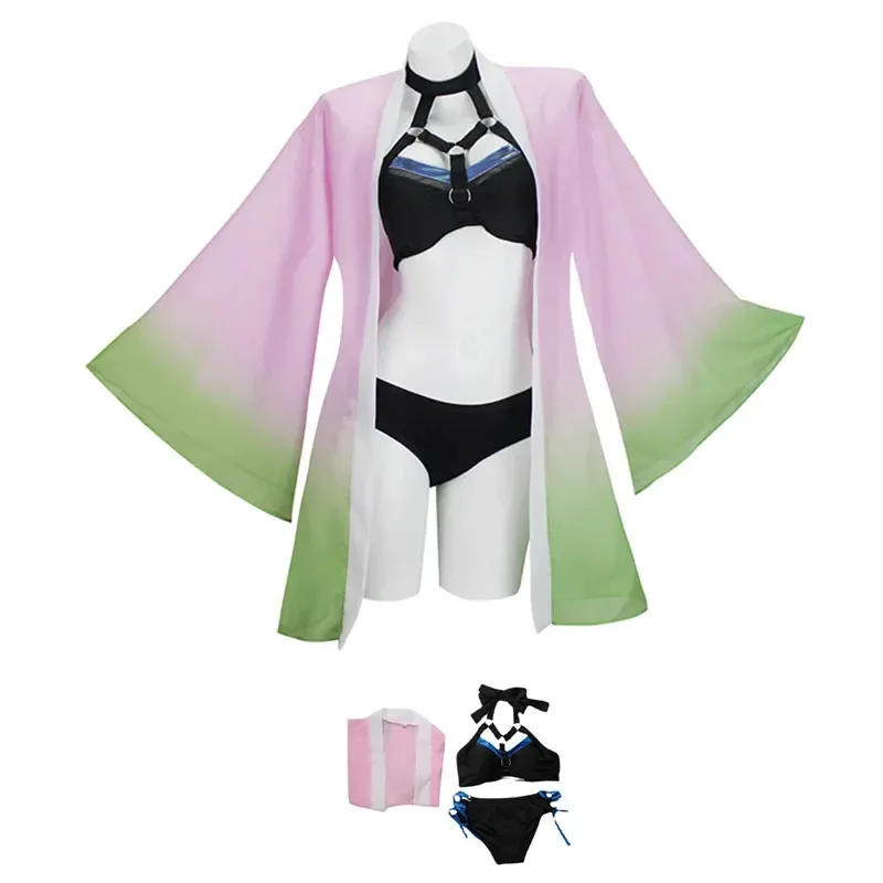 25COSAnime Demon Slayer Kanroji Mitsuri Cosplay Costume Kimetsu Women Sexy Swimwear Swimsuit Bikini Bathrobes Suits
