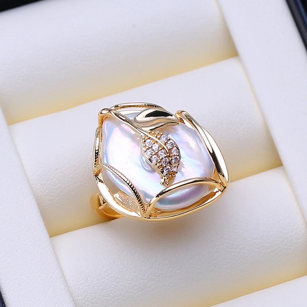 FENASY Freshwater 13-20mm Big Baroque Pearl Silver Gold Color Rings For Women Bridal Wedding Jewelry Birthday Gifts