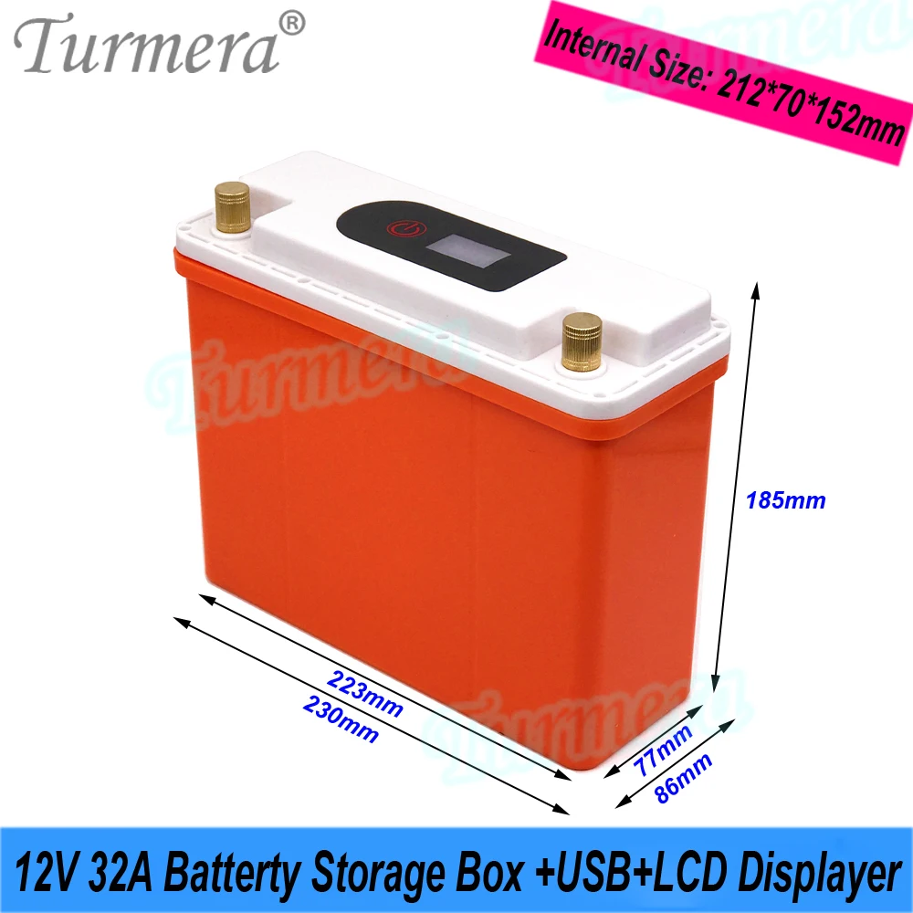 Turmera Wodoodporny pojemnik na baterie 12V 32A z wyświetlaczem DC 12V do 5V 2XUSB Port ładowania Zastosowanie w zasilaniu nieprzerwanym