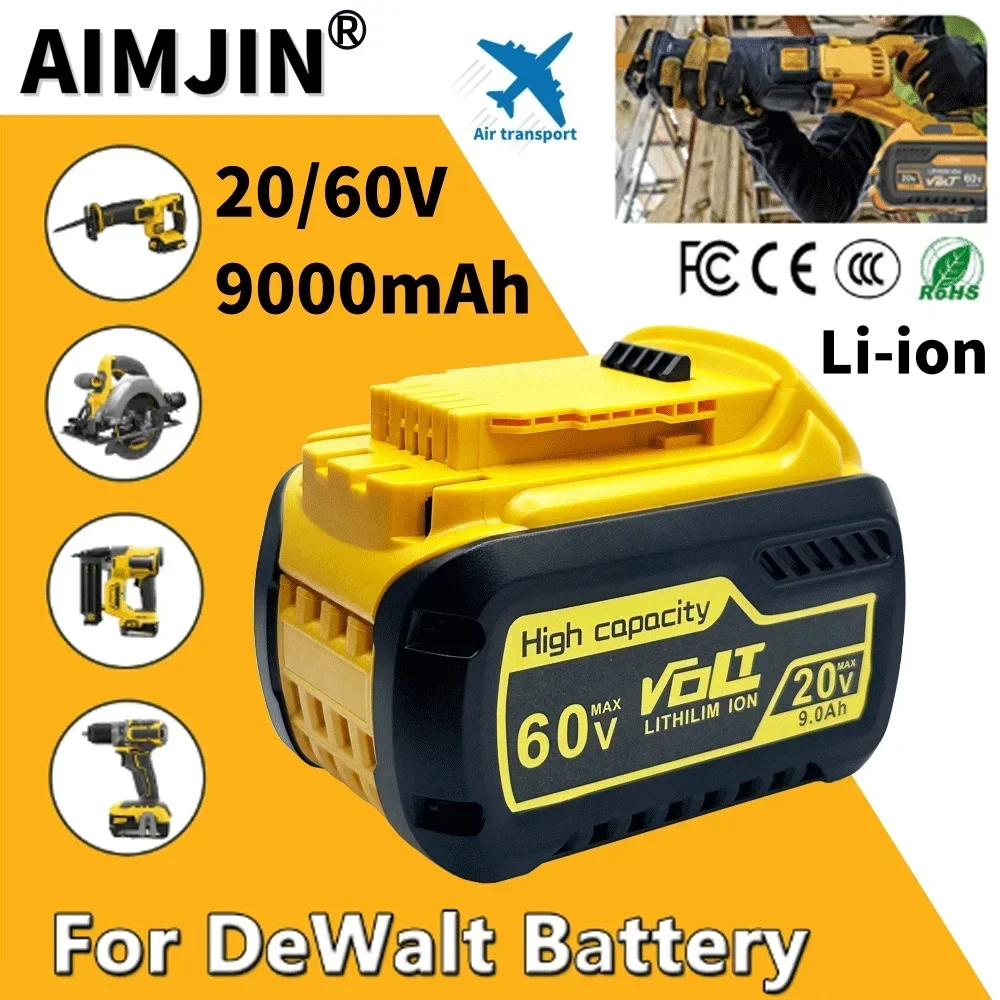 

for Dewalt 60V 20V 9000Mah Battery Replacement Battery Tools Power Drill Battery Dcb606 Dcb612 Dcb609 Dcb20 With charger