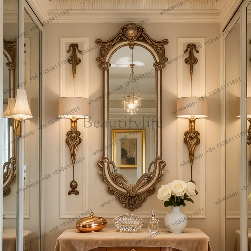 French arched half-body mirror wall hanging retro dressing mirror B & B antique corridor wall decoration