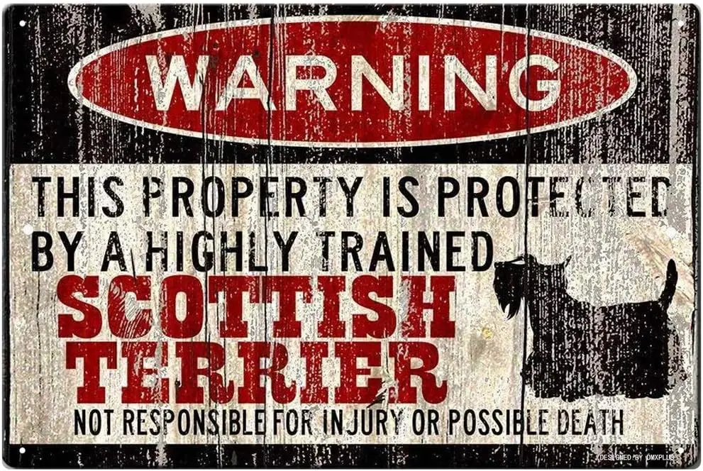 Scottish Terrier Sign,Funny Metal Signs,Dog Warning Sign,Protected by,Scottie Sign,Warning Sign Tin Sign 8 X 12 Inches