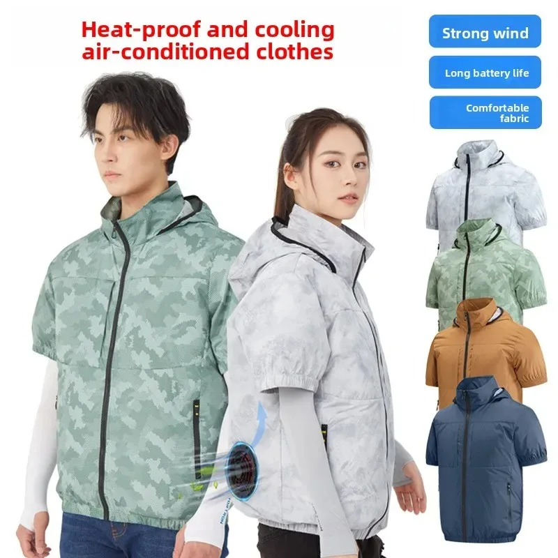 Summer Cooling Fishing Shirt Men Women Short Sleeve Air Conditioner Outdoor Camping USB Fan Jacket Breathable Sun Protection - Image 4