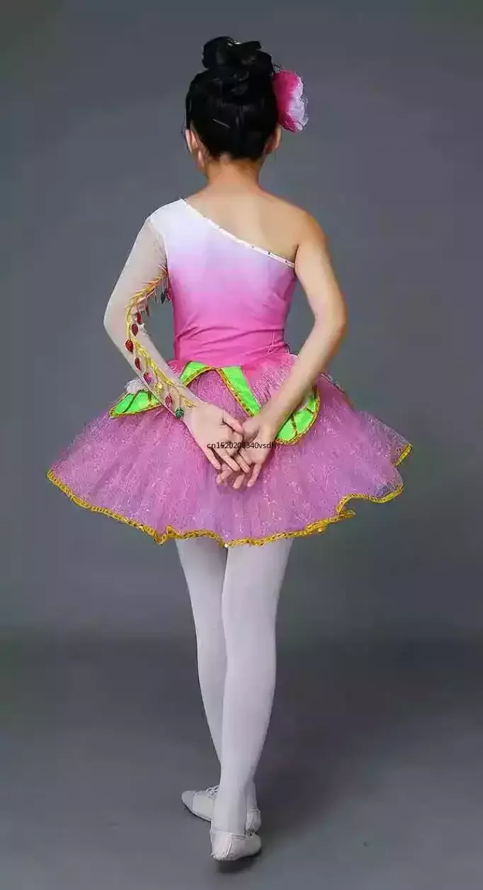 Disfraces de actuación de baile de flores rosas para niños, baile moderno con lentejuelas, vestido de baile de salón, fiesta de princesa para niñas