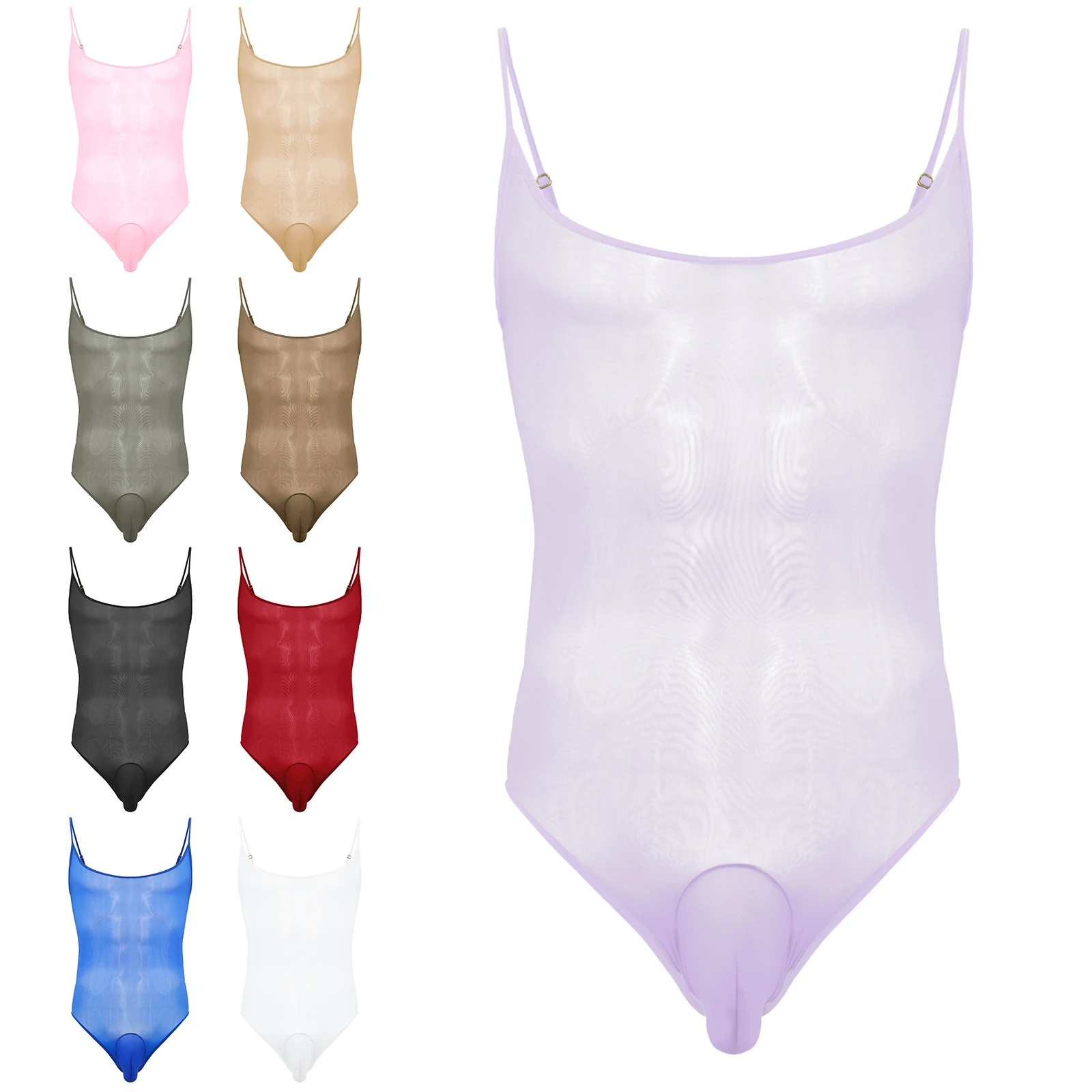 Gay masculino ultra fino sexy bodysuit bugle bolsa sling shot nightwear ursinhos ver através de lingerie loungewear pijamas roupa de dormir