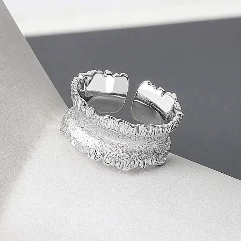 

925 Sterling Silver Korean Style Irregular Tin Foil Texture Design Rings for Women Girl Female Fashion Jewelry Party Accessories