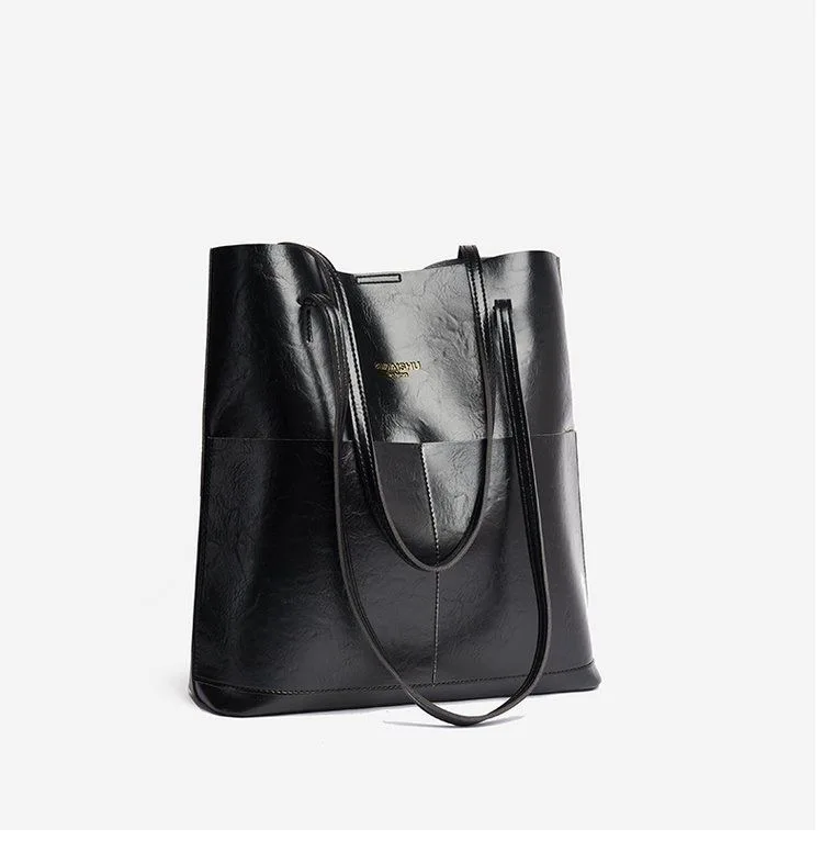 2 Pcs Set Retro Tote Bag Letter Bag Premium PU Leather Business Commuter Bucket Bag Armpit with Zipper Storage Bag Combo Bags