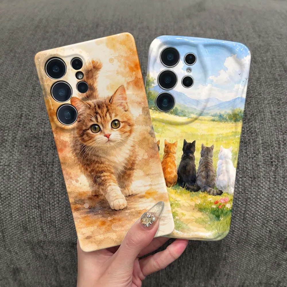 Five Cats Field View Phone Case For Samsung Galaxy S26 S25 S24 S23 Ultra FE Plus Feilini Hard Case Wave Oil Soft Case