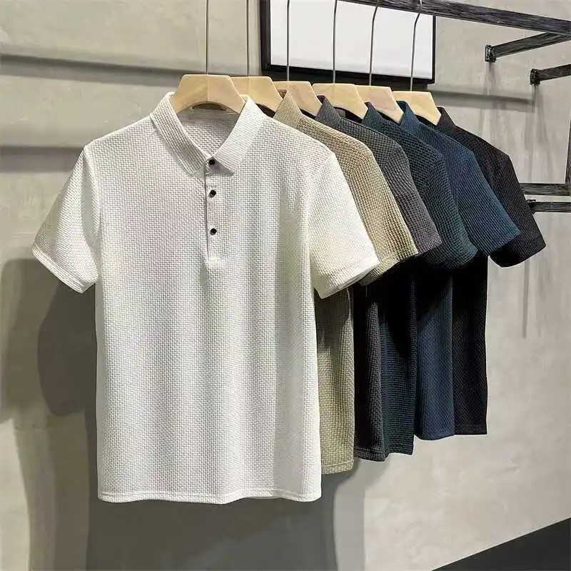 Business Casual Sweat-absorbing Top Brand Clothes Summer New Men's Short Sleeve T-shirt Ice Silk Cool and Breathable POLO Shirt