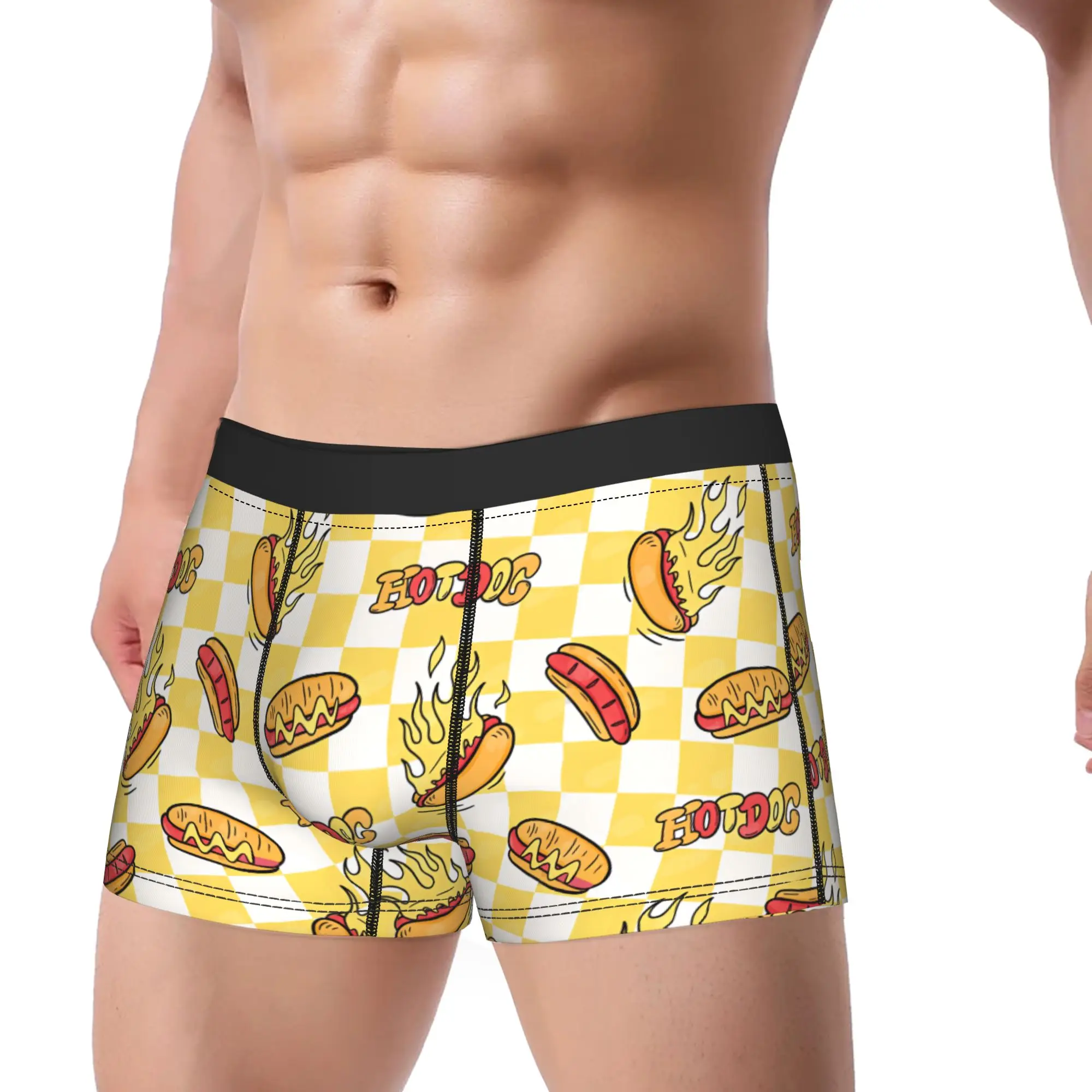 Checkered Background Fire Hot Dog Seamless Pattern Boxershorts  3D Pouch Underwear Trenky Custom DIY Boxer Brief Men Underpants