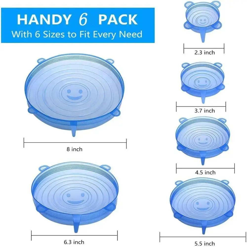 6Pcs Silicone Cover Stretch Lids Reusable Airtight Food Wrap Covers Keeping Fresh Seal Bowl Stretch Wrap Cover Kitchen Cookware