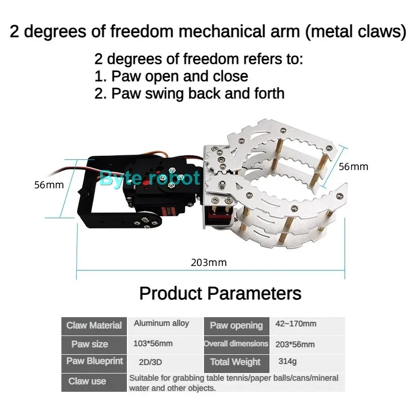 2 Dof Mechanical Arm Gripper PWM Servo Control 170mm Opening Claw Handling Competition DIY Kit Programmble Robot Arm Accessories