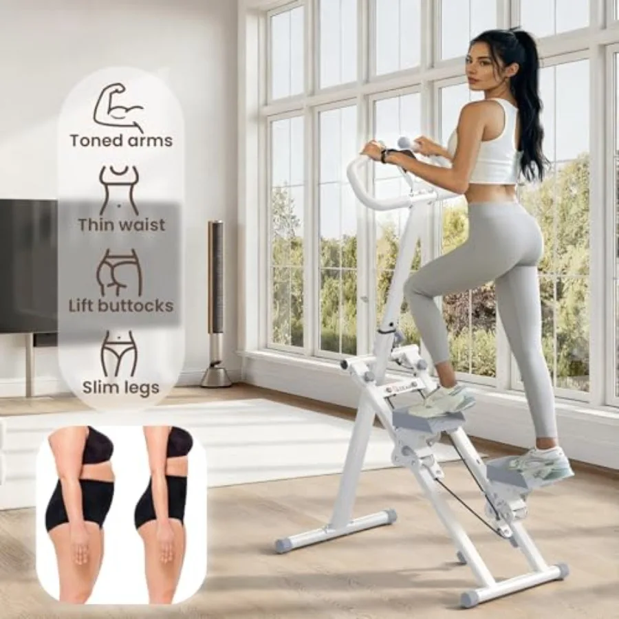 Home stair stepper: steel frame black foldable design with resistance bands phone holder and adjustable handlebar/pedals for fu