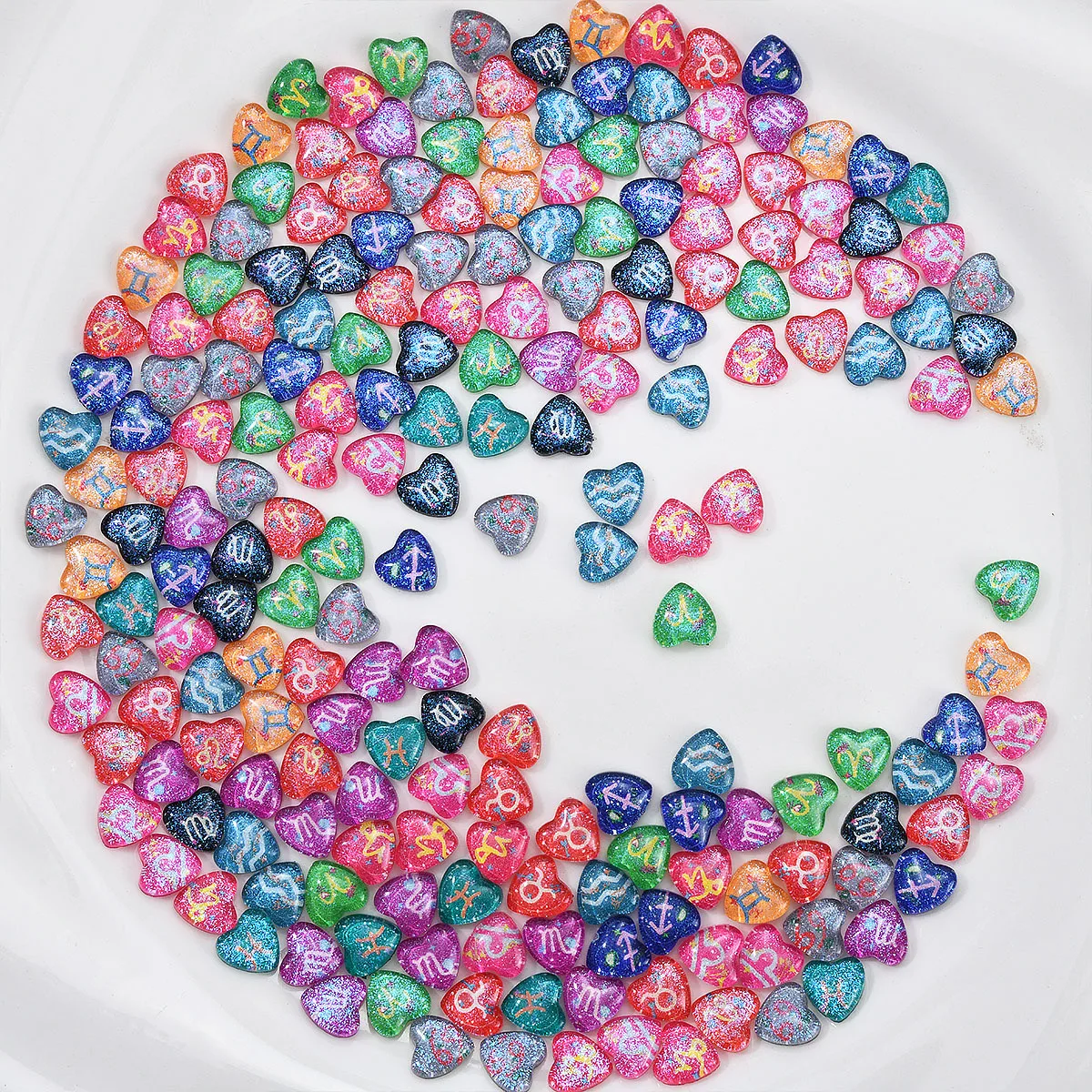 20pcs Heart Mixed 12 Constellations Nails Art Charms 3D Resin Jewelry Gilded Patch Nails Accessories 7*7MM Love Rhinestone Decor