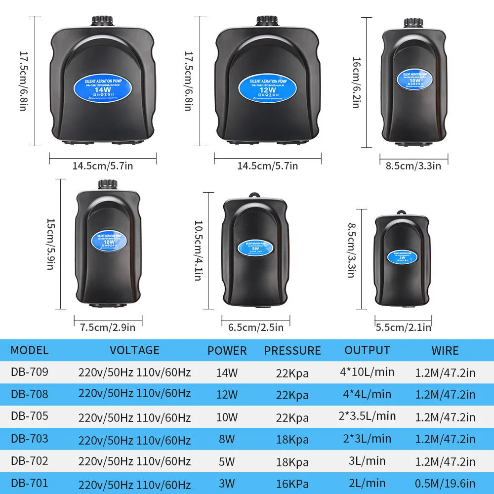 Silent Aquarium Oxygen Air Pump, Fish Tank, Adjustable Volume, High Power Oxygenator, Air Compressor, Aerator, 220V, 12W