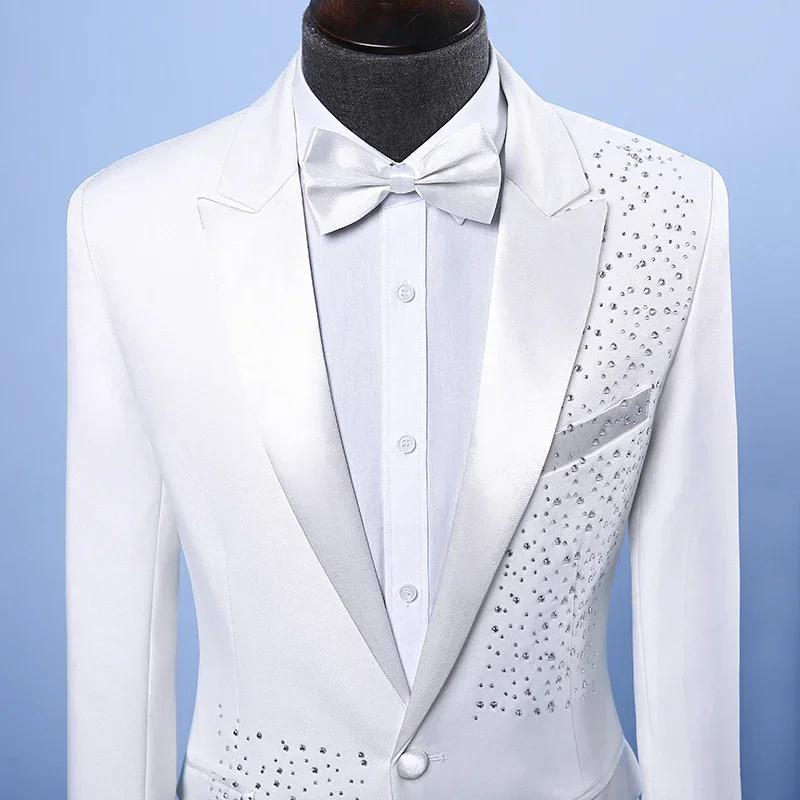 Adult Men's Suits stage Costume Wedding groom slim clothing Host Party Blazers Group musical performance Bar Crystals slim suit