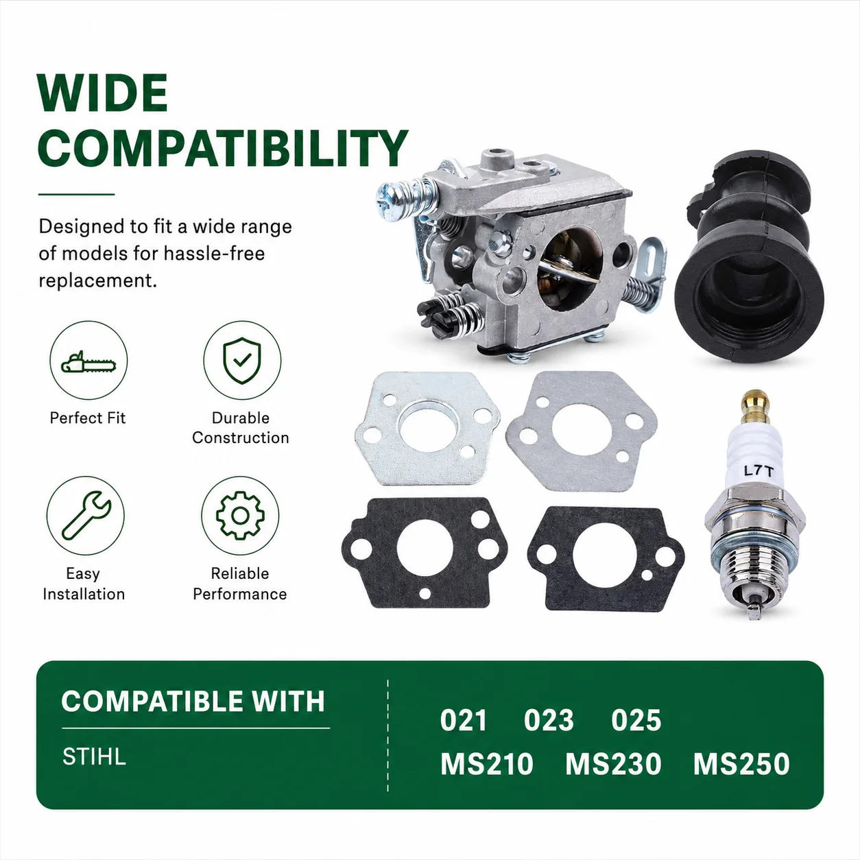Carburetor Carb Intake Boot Gasket Spark Plug For Stihl 021 023 025 MS210 MS230 MS250 Walbro WT-286 OEM 1123 120 0603 C1Q-S11