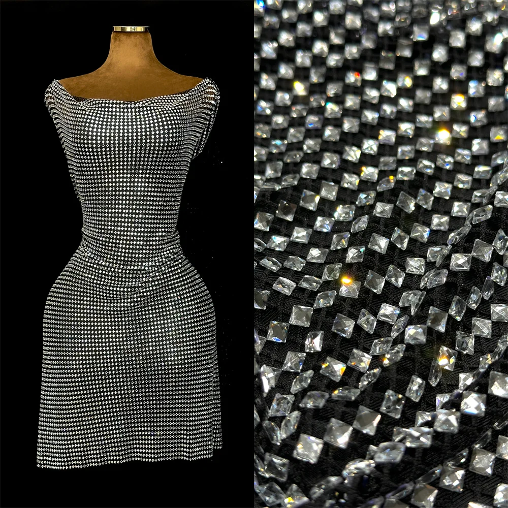

5-ярдовая эластичная ткань из сетки с пластиковыми стразами и бисером в стиле Дубай для вечерних платьев, высококачественная сетка для шитья женской одежды, коллекция 2026