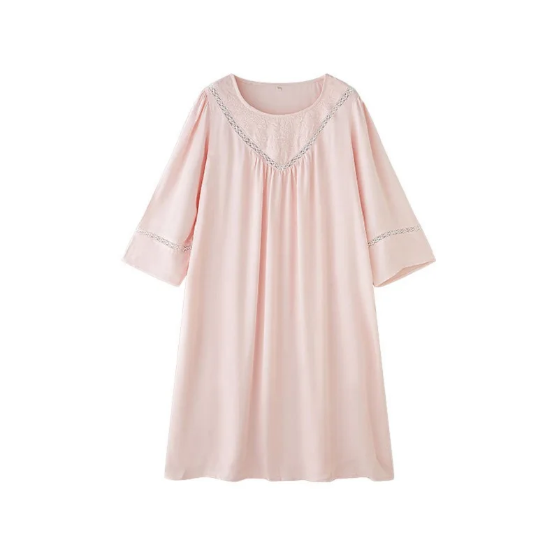 Vitage  Viscose Nightgowns LooseThree Quarter Sleeve Summer Sleepwear Elegant Loose Night Dress For Women Home Dress