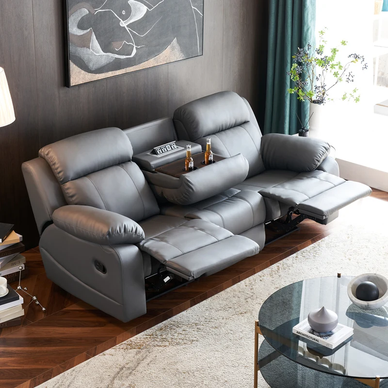 أريكة يدوية متعددة الوظائف قابلة للسحب، بسيطة وحديثة، طبقة علوية من جلد البقر، مزيج من المسرح المنزلي، أريكة جلدية لغرفة المعيشة #1