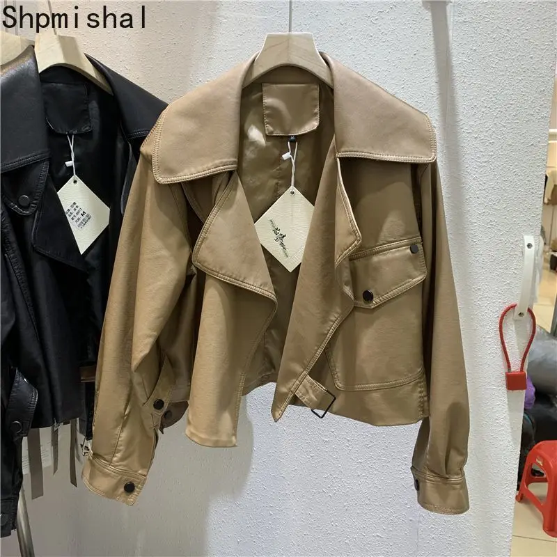 Korean Fashion Polo Collar Leather Coat Autumn New Children\'s PU Leather Motorcycle Short Jacket Fashion Casual Versatile Coat