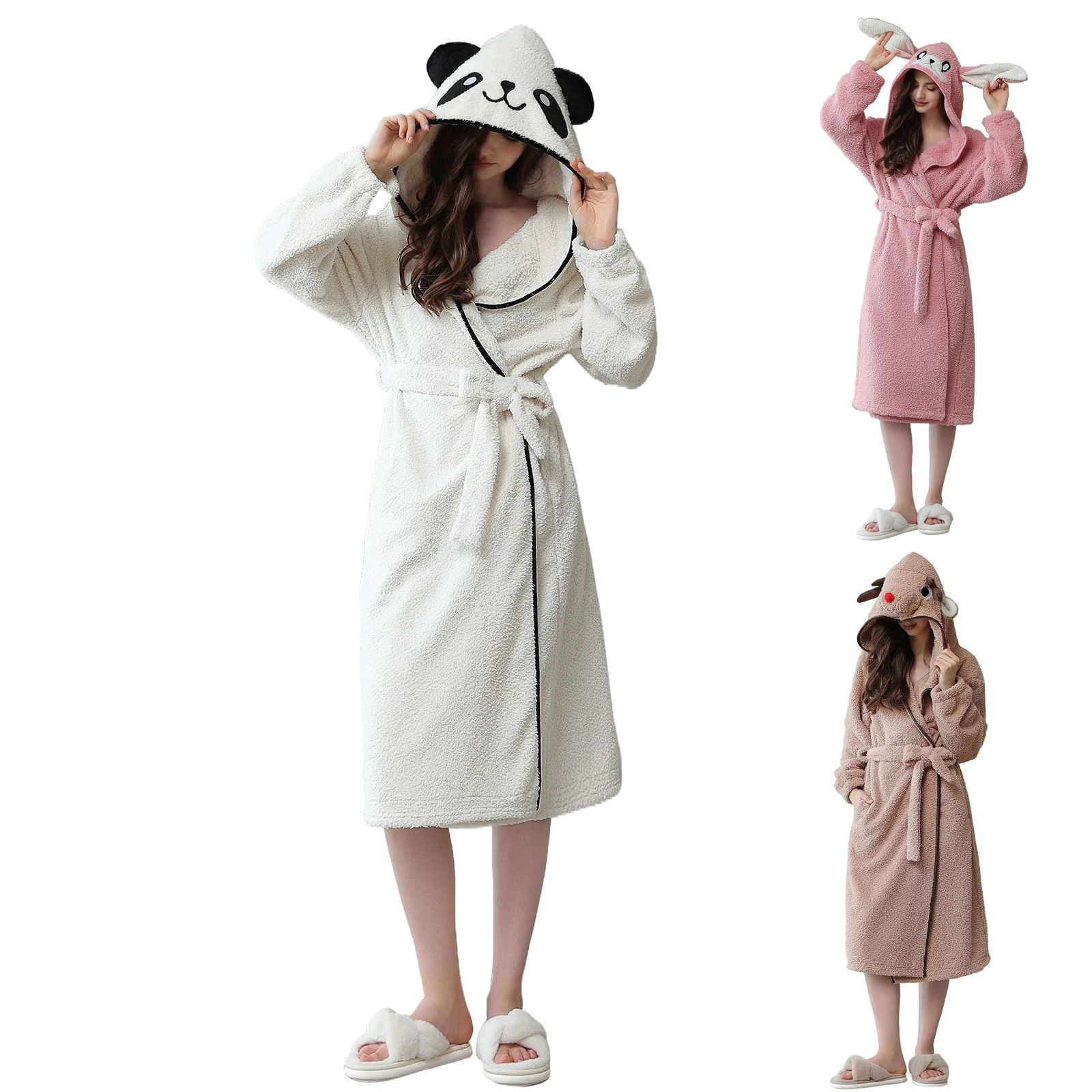 Women Nightgown Winter Thicken Bathrobe Luxury Ladies Long Robe Flannel Warm Sleepwear Woman Dressing Gown Bathrobes With Pocket