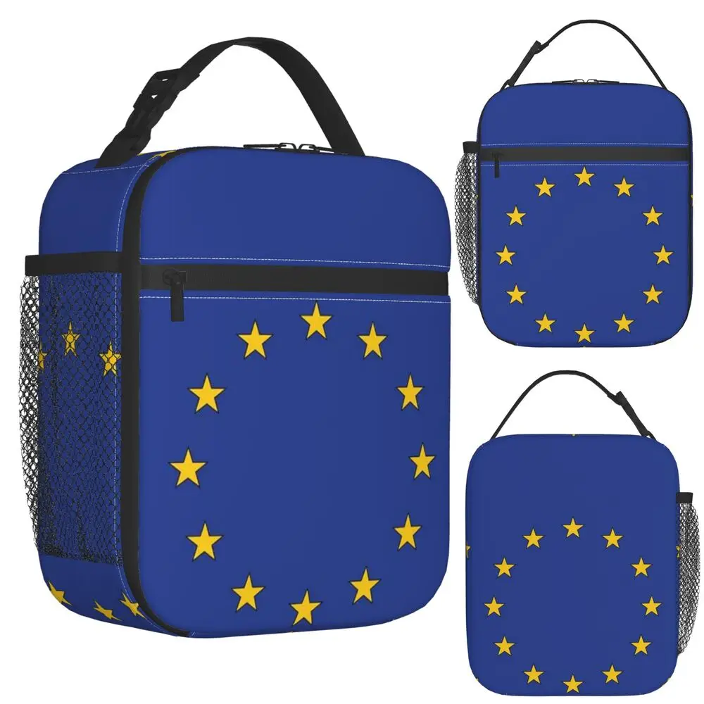 European Union EU Flag Insulated Lunch Bag for Women Office Cooler Thermal Food Box Tote Portable Lunch Boxes Container
