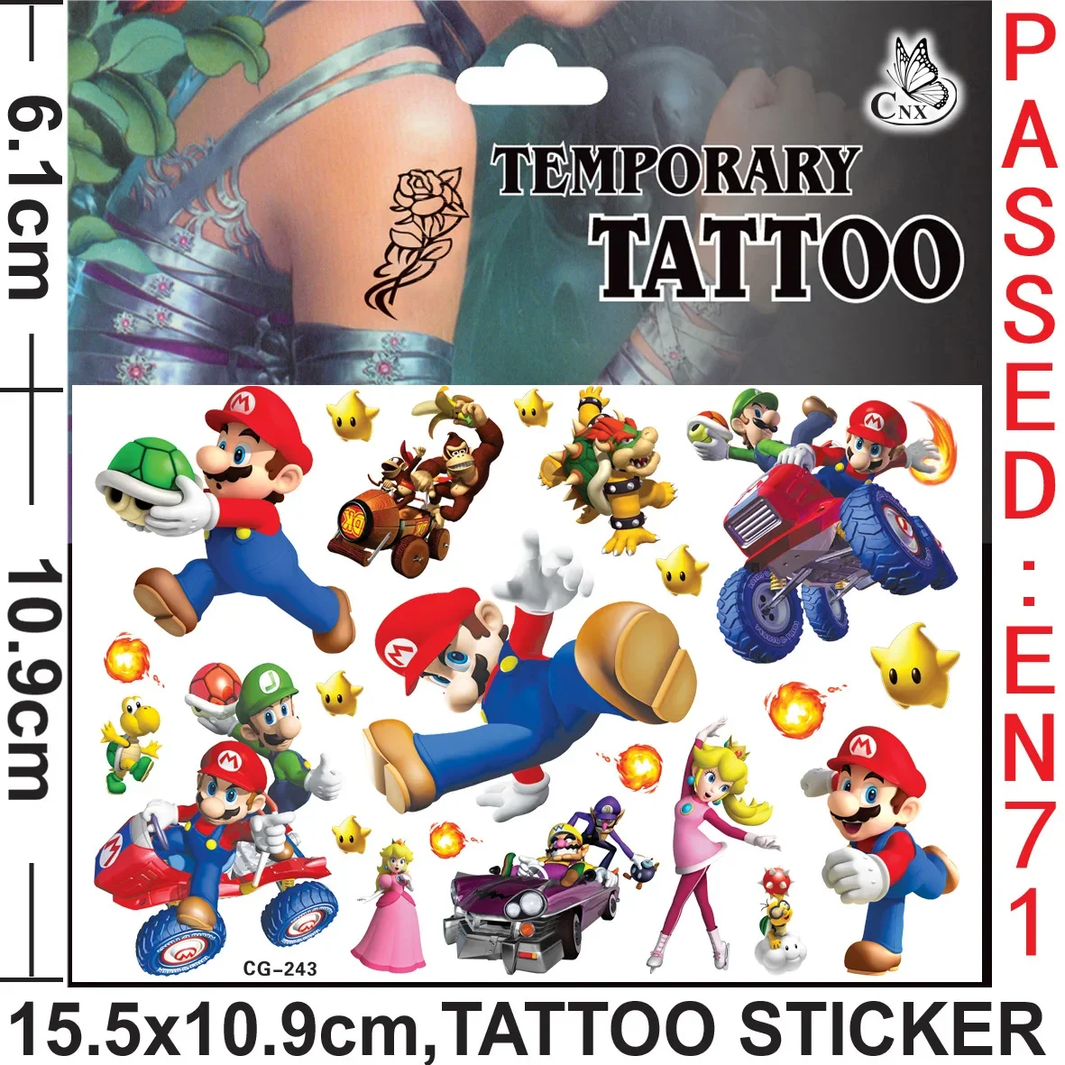 Mario Tattoo Stickers Waterproof Cute Mario Sticker Anime Birthday Party Supplies Decoration For Kids Women Men Gifts