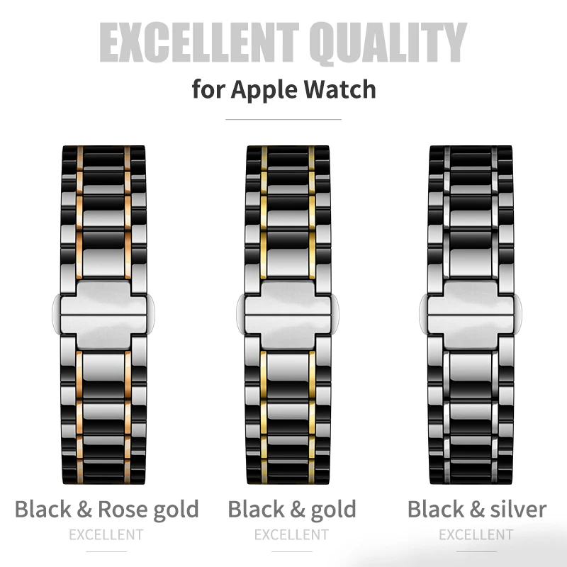 Ceramic Strap For Apple Watch Band 41 45mm 46MM 42mm 40 44mm Ultra 2 49mm Stainless Steel Bracelet For iWatch Series 10 9 8 7 6