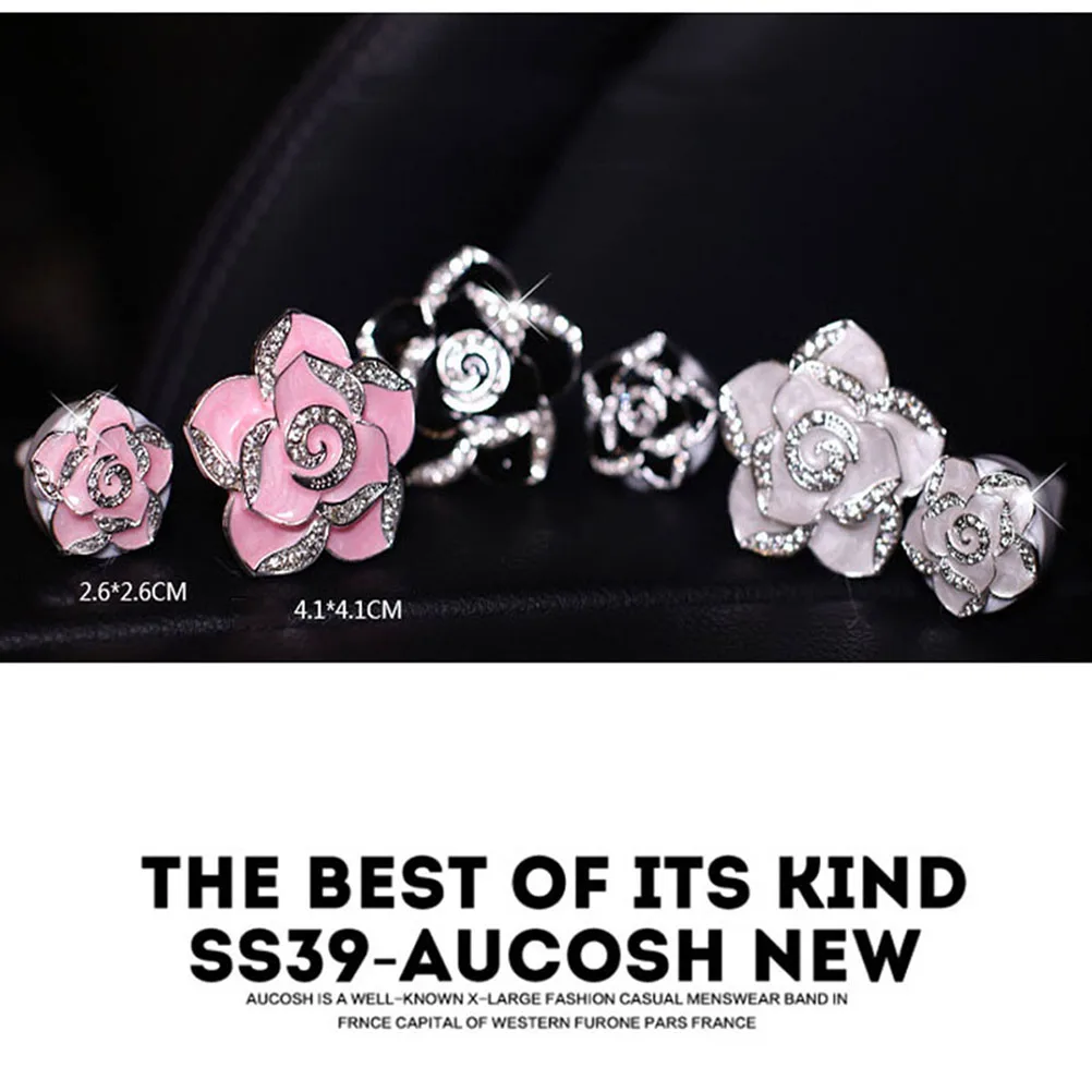 

Cute Car Vent Clip Pink Rhinestone Camellia Car Interior Decorations Perfume Freshener Stress Relief Aroma Decor