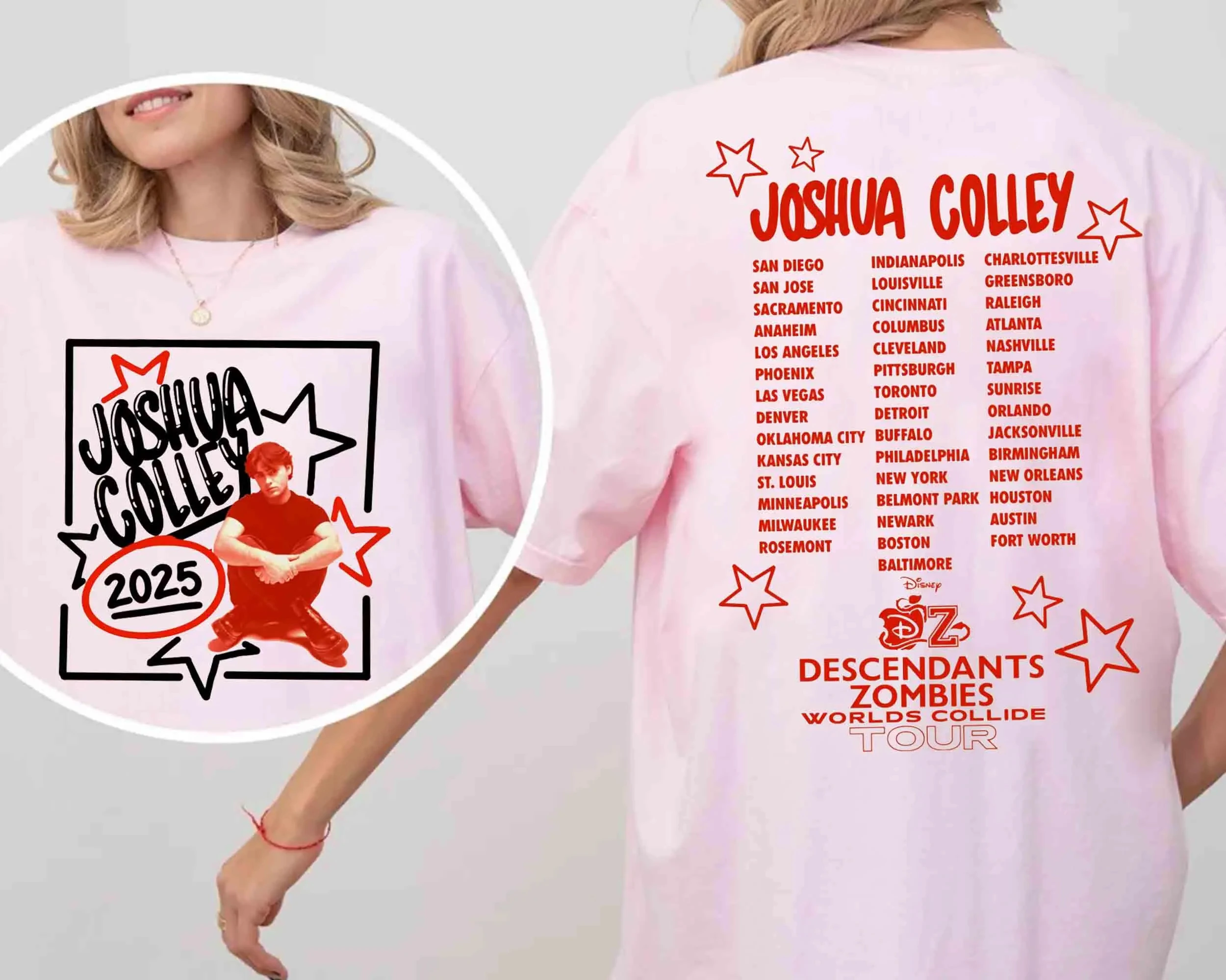 ديزني جوشوا كولي تي شيرت أحفاد الزومبي عوالم الاصطدام جولة صعود المجموعة الحمراء المحملة سليل الحفل مهرجان الموسيقى