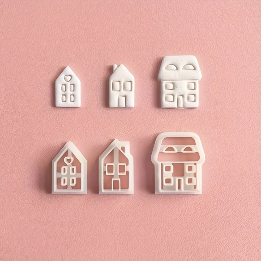 6 Styles Village House Polymer Clay Cutters Set Bohemian Embossed Clay Molds for Earrings & Cake Cookie DIY Jewelry Making Tools