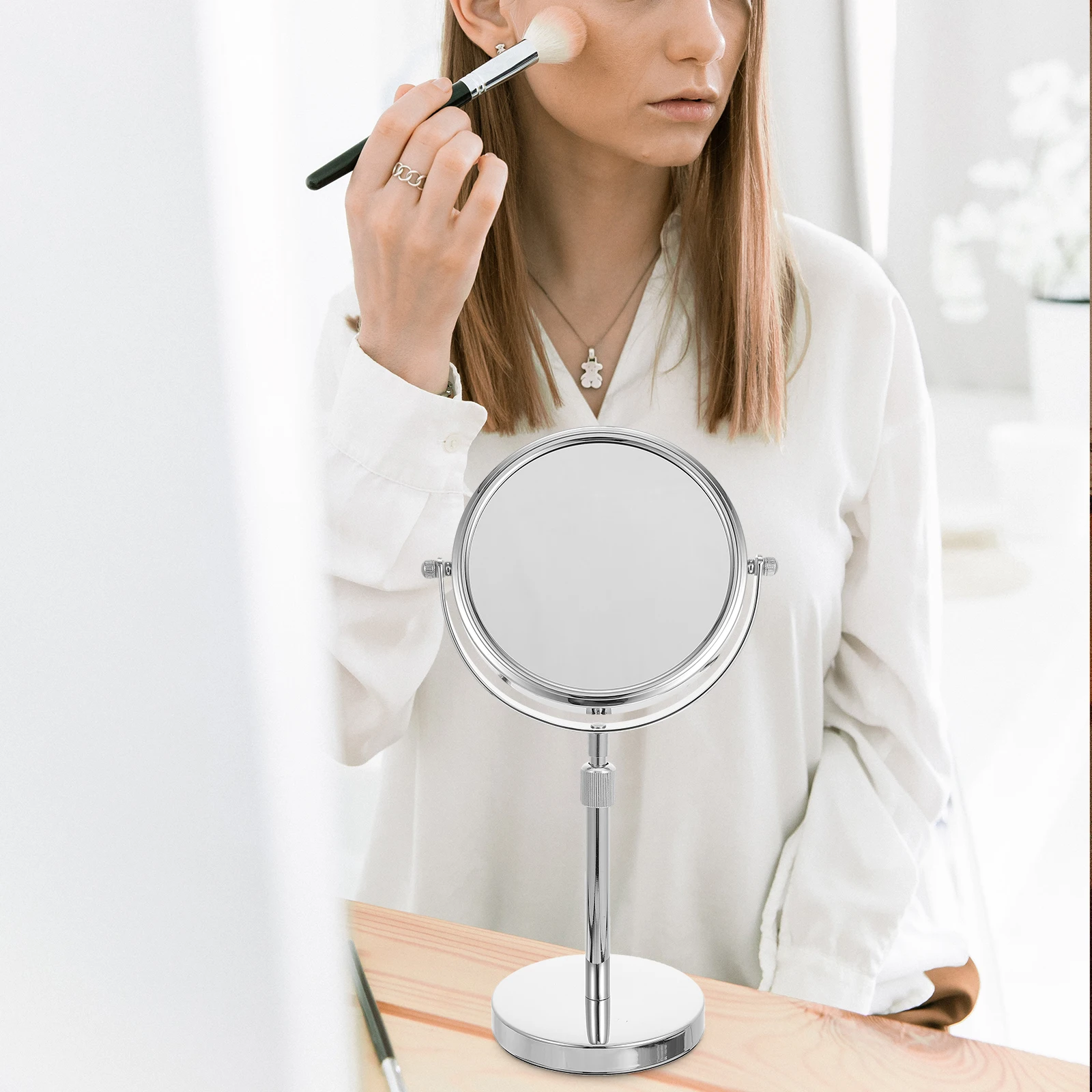 Espejo de maquillaje estirable, tocador de escritorio giratorio de Metal redondo, reflexión clara, decoración cosmética, dormitorio, uso doméstico