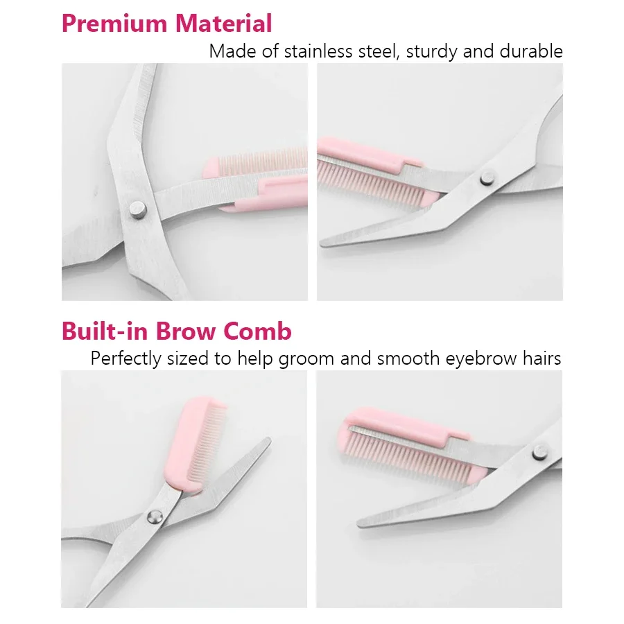 Tijera de afeitar para cejas rosa, recortadora segura antiarañazos de acero inoxidable para principiantes, herramienta de belleza afilada de media luna