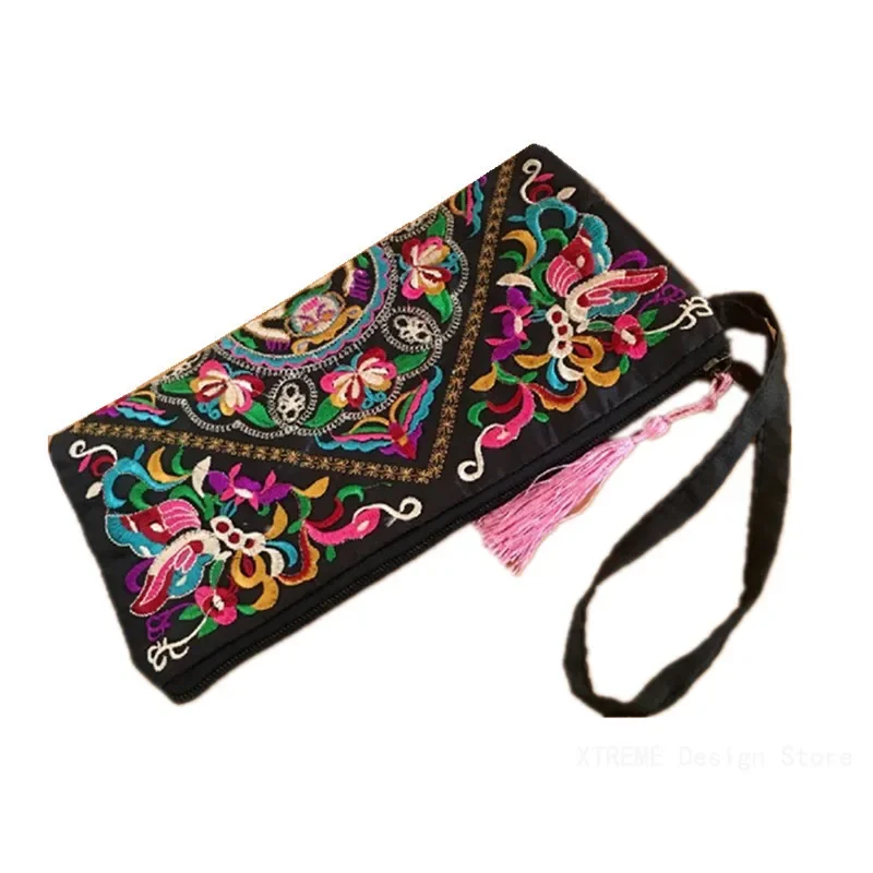 Bolso de mano de mariposa Retro étnico para mujer, monedero bordado, borla de embrague, solapa pequeña, venta de verano