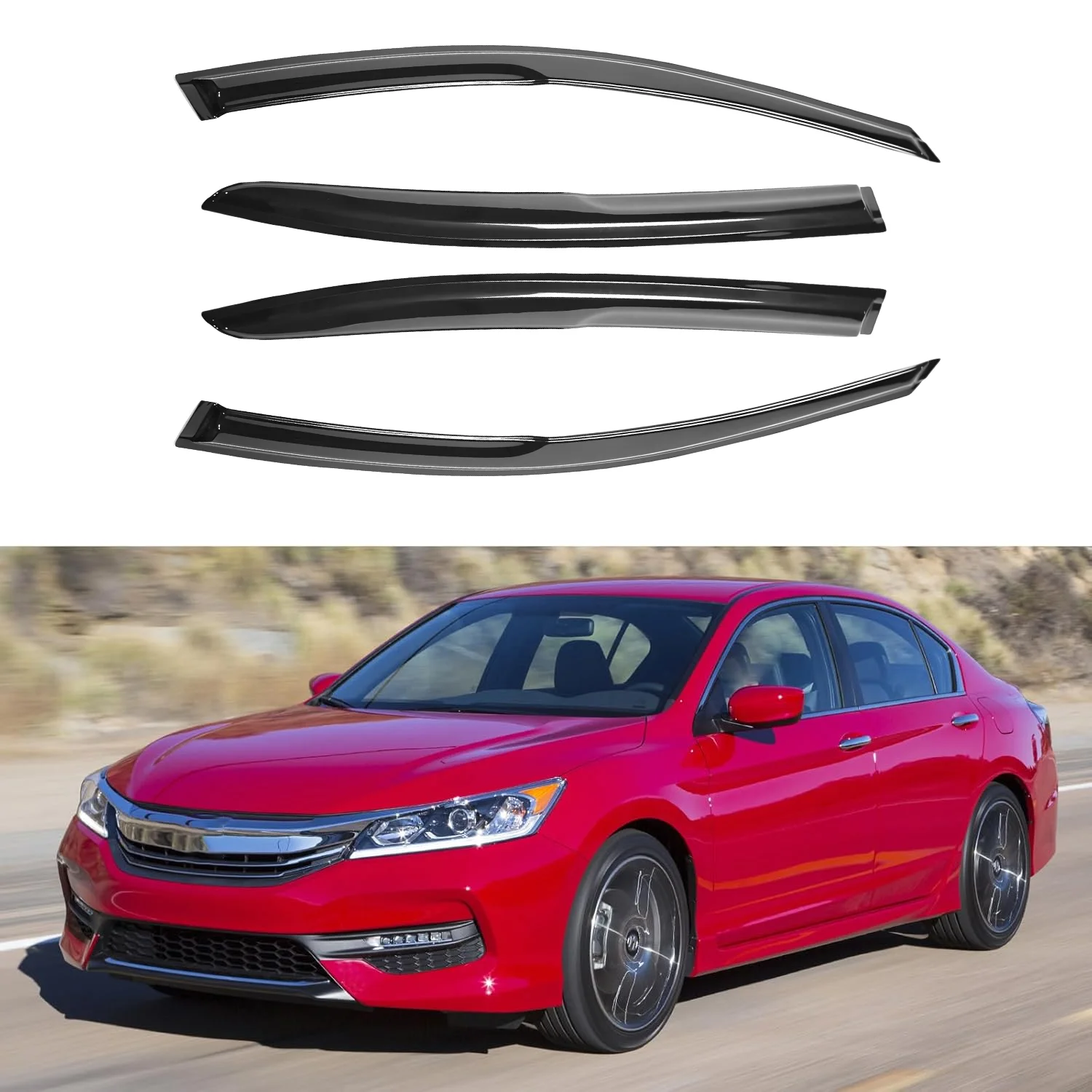 

For Honda Accord 4-Door Sedan 2008-2012 Wind Deflectors Tinted with Water Channel 4pcs Set Window Visor Sun Rain Vent Guards 1.5MM Thick