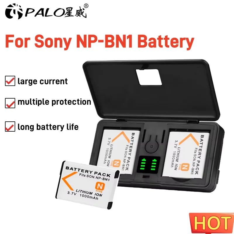 

PALO NP-BN1 NP BN1 Battery 1000mAH np bn1 Camera Batteries With LCD Charger Case For Sony Cyber-shot DSC-QX10 TX100 TX300 W730