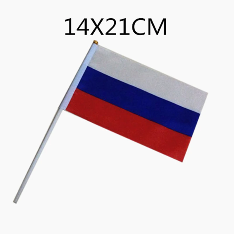 Russia Flag 14*21CM 2022 Russia CUP 10pcs Small Russian Flag the Hand National Flag with Pole Waving Flag