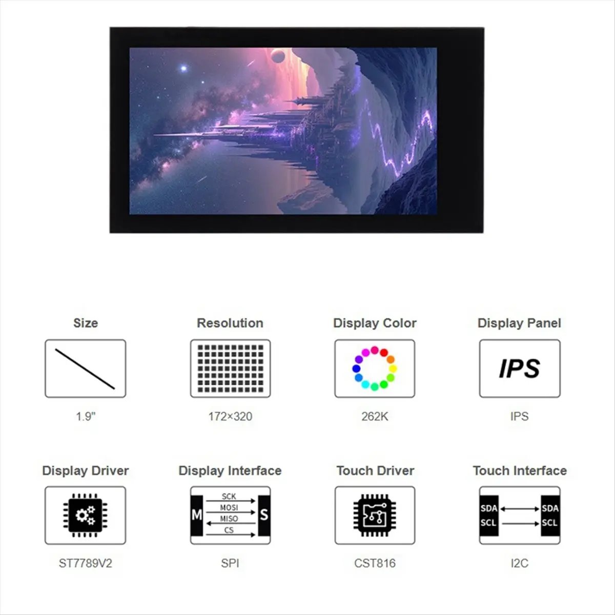 

ТОП! Модуль сенсорного ЖК-дисплея ESP32 1,9 дюйма, разрешение 172x320, IPS, связь SPI и I2C с платой ESP32-S3