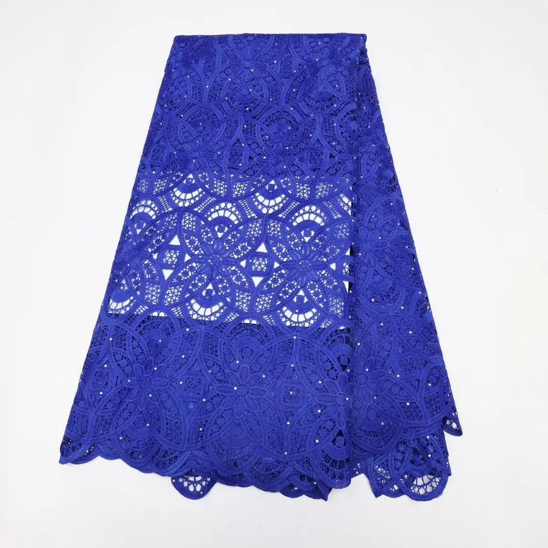 African Cord Lace Fabric Blue Guipure Fabrics High Quality Lace Embroidery 2024 For Women Dress 5 Yards