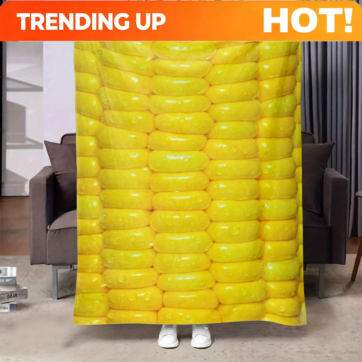 Customize [Corn Design Blanket] 1pc Fun Food Corn Blanket - Soft Flannel Throw with Vibrant Yellow Corn Design, Perfect for Sofa