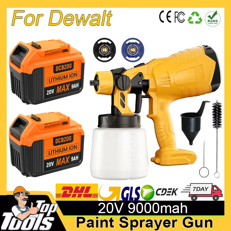 Pistola pulverizadora recargable para Dewalt, batería de 20V, pistola pulverizadora eléctrica para pintar, herramienta inalámbrica, repuesto de 9.0Ah para pared automotriz