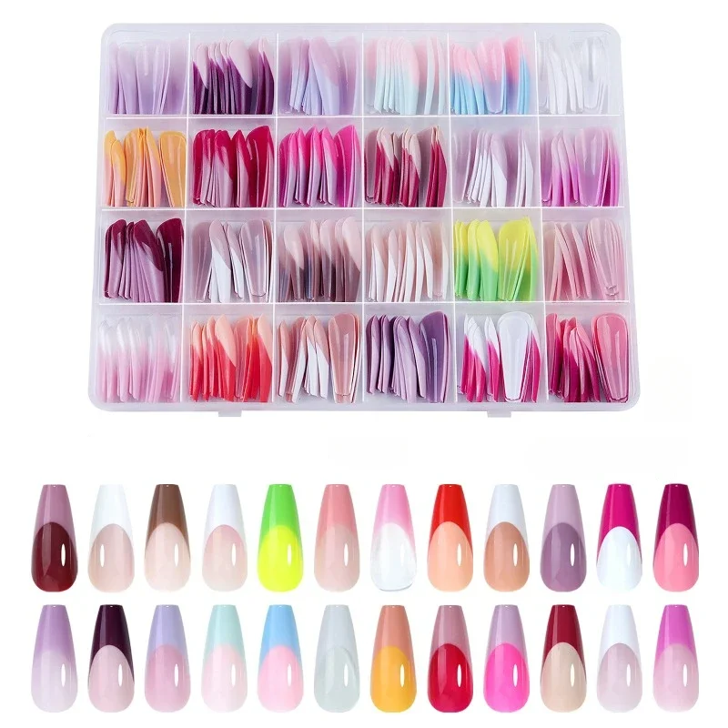 288pcs False Nail Press on Nails Mix Size Colour Detachable Soft Long Full Cover France Square Artificial Nail for Girls Women