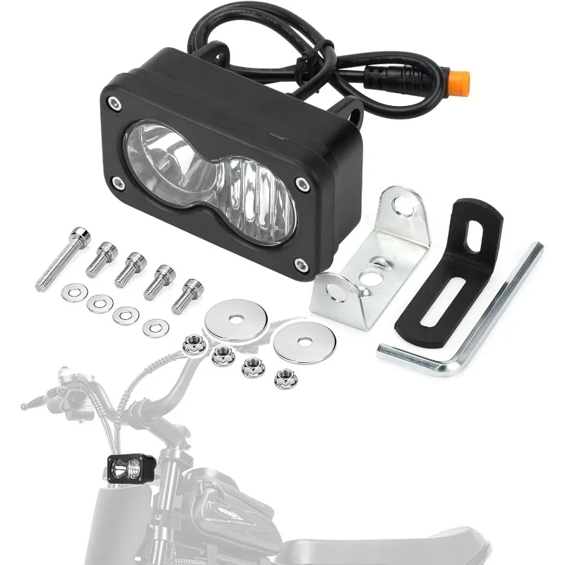 LED Headlight Upgrade Kit Waterproof 3 Pin for Ridstar Q20/Q20 Lite/Q20 Pro w/ Mount Bracket Front Light Plug and Play Headlight
