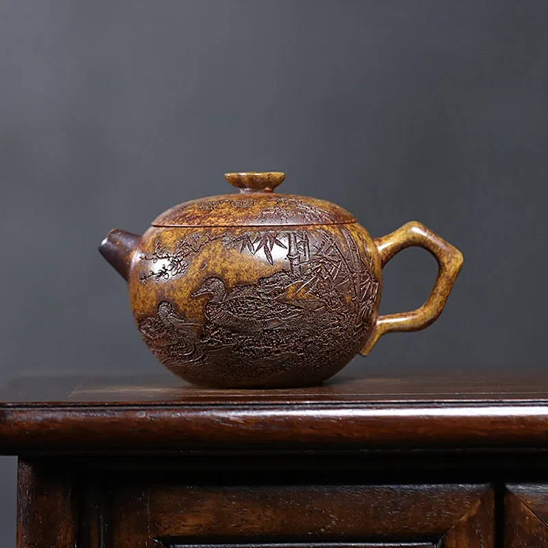 Creative Yixing Purple Clay Teapot Handmade Bamboo Leaf Tea Pot Beauty Kettle Chinese Zisha Tea Set Household Teaware 280ml