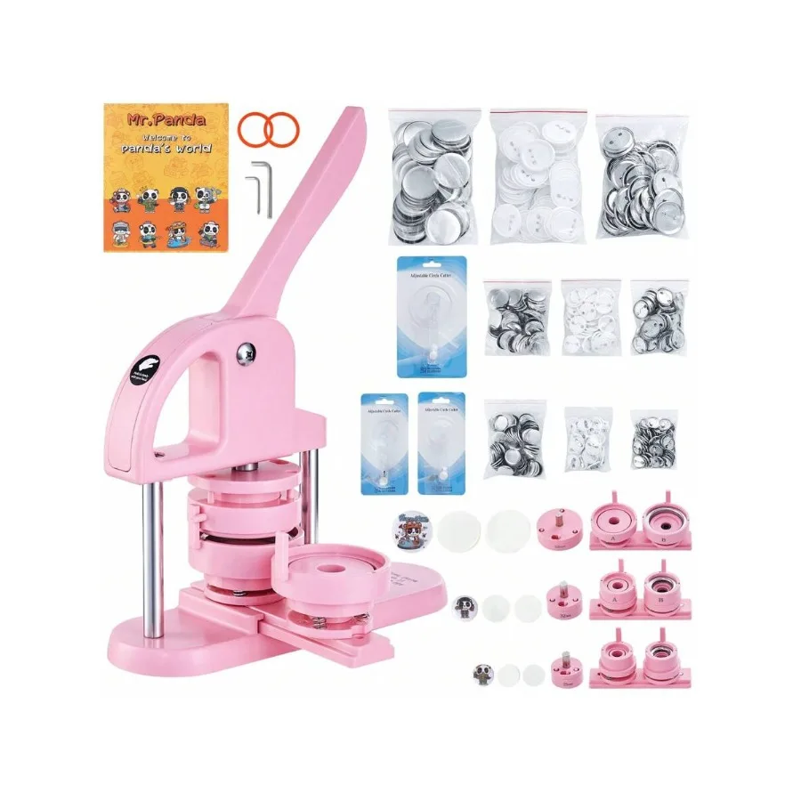 

3-IN-1 Button Maker 1/1.25/2.28 Inch 25/32/58mm Pin Maker Badge Punch Press Kit Button Making Supplies 300/500pcs Button Parts