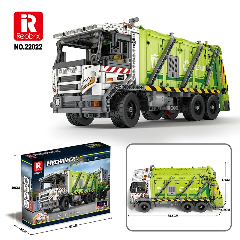 Remote Control Compressed Garbage Truck Building Blocks City Sanitation Technical RC Car Model Bricks Kids Toys Gifts 1468PCS