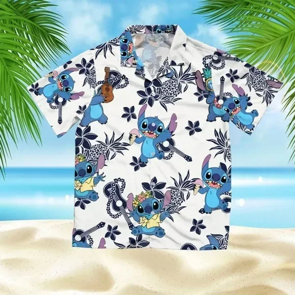 

Stitch camisas hawaianas para hombre, camisas hawaianas de Disney, camisa informal de manga corta con botones, Tops Vintage